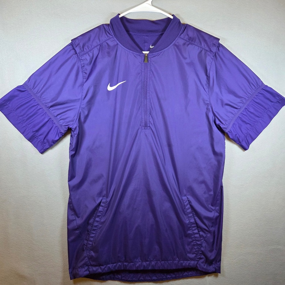 Nike Batting Cage Purple Short Sleeve Quarter Zip Windbreaker Jacket Size Small‎